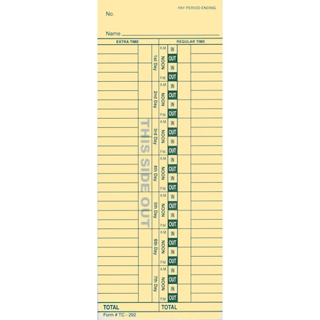 Asp Time Clock Cards - 2 Sided, 3 1/2" X 9", 250 Per Pack Pk 861-2